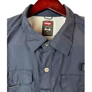 Wrangler Men's 2XL Short Sleeve Button Up Shirt Navy Blue Regular Fit Outdoor